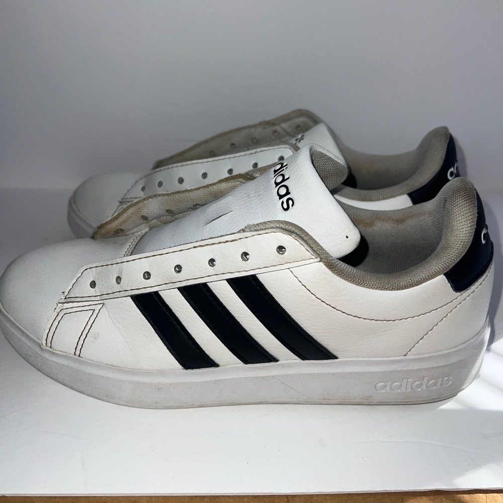 Adidas Grand Court Base 2.0 Mens 6.5 White Black Sneakers GW9214 No Laces READ